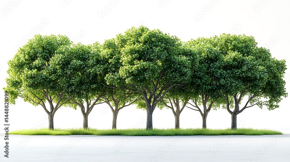 Obraz premium Row Of Lush Green Trees With Grass Underneath High Resolution Photo