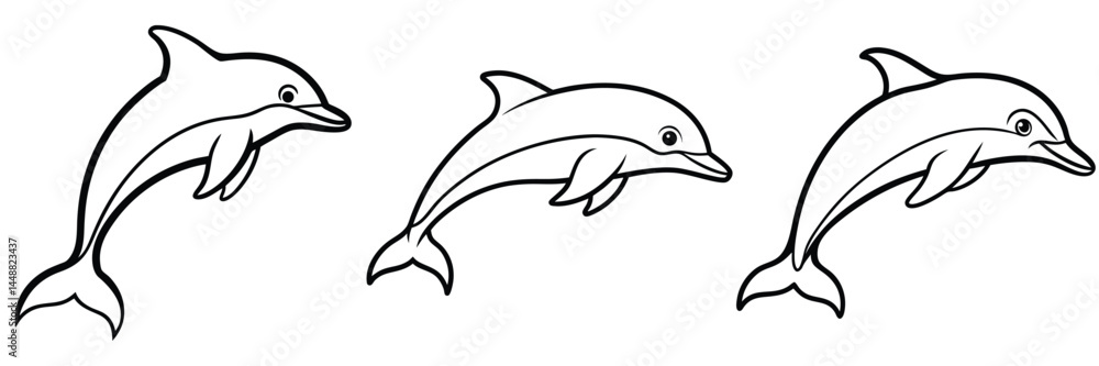 Fototapeta premium Minimalist Dolphin Trio Illustrations, jumping dolphin
