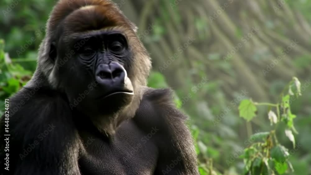 Gorilla beringei beringei - Mountain Gorilla. Gorilla primate ape wildlife animal mammal nature zoo jungle forest wild silverback africa Video 4k Gorilla beringei beringei - Mountain Gorilla. Gorilla primate ape wildlife animal mammal nature zoo jungle forest wild silverback africa Video 4k
