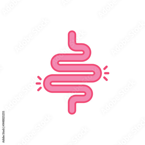 Colitis and healthy intestines icon in pink color. Vector illustration of stomach, bloating, and digestion for gastroenterology and medical design. Isolated on white background.