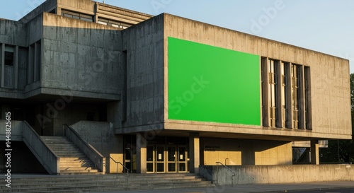Blank billboard PSD. Modern building facade with green screen area