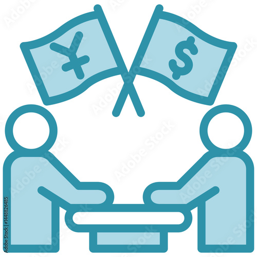 Bilateral Deal mini illustration dual tone color icon, use for trade wars, economy, business, finance, economic competition, UI, UX kit, app and web development, digital or print.