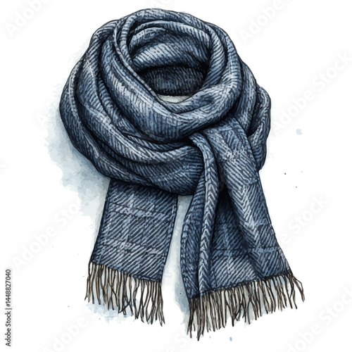 Cashmere Scarf With A Houndstooth Pattern, watercolor vector, isolated on a white background.