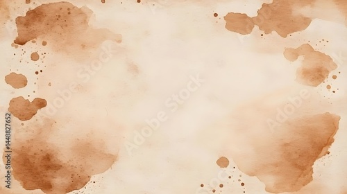 Aged Watercolor Paper Texture with Brown Stains and Splashes
