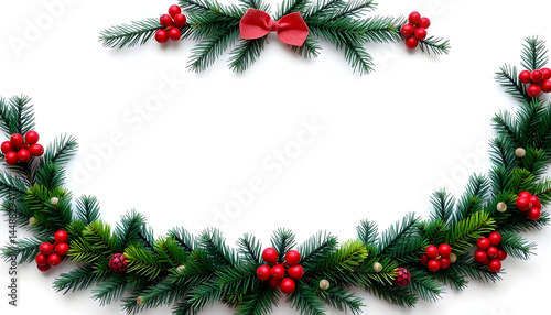 Beautiful Christmas wreath on white background, smooth light. with white shades