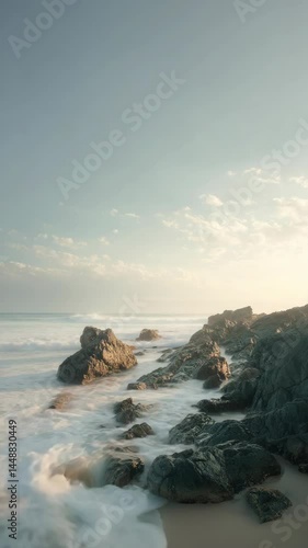 Wallpaper Mural Coastal scene featuring rugged rocks and gentle waves under a serene sky, capturing natural coastal beauty. Torontodigital.ca