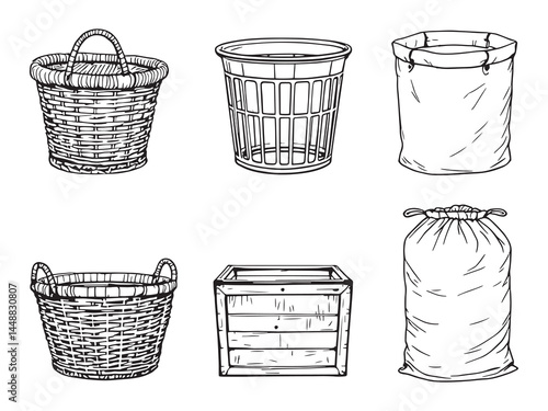 Laundry Basket Outline Illustration