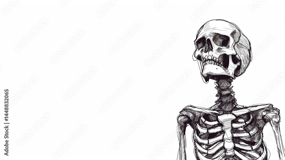 Skeleton profile illustration with empty background. Human anatomy and science concept. Skeleton profile illustration with empty background. Human anatomy and science concept.