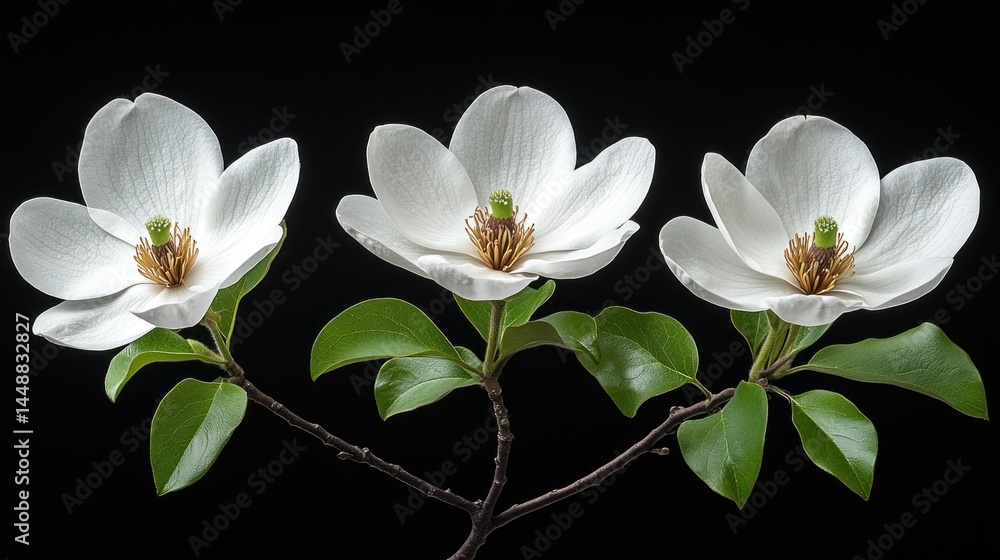 Obraz premium Three magnolia blossoms on a branch