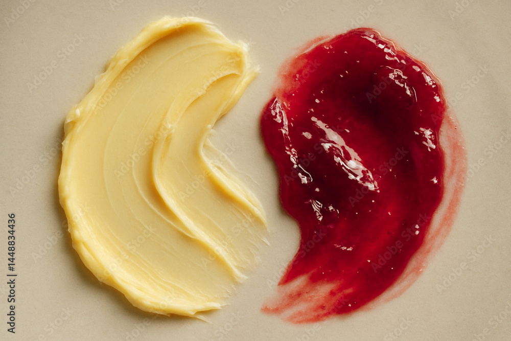 Cherry Red and Butter Yellow Spread — Minimalist Flat Lay for Food Concept