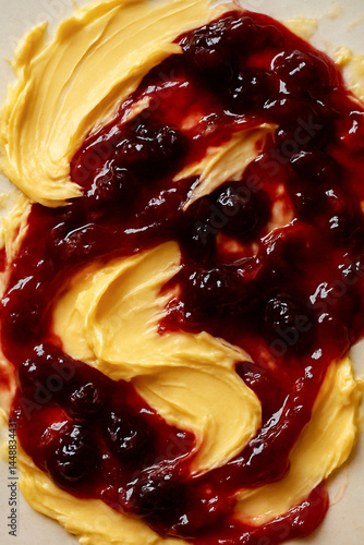 Cherry Red and Butter Yellow Swirl — Abstract Spread Texture for Modern Design