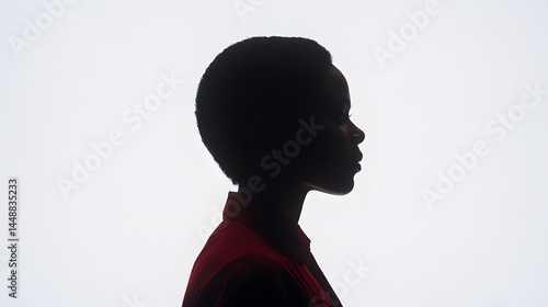 Silhouette of a Young Black Woman Profile, Elegant Pose, Dark Hair, Red Shirt