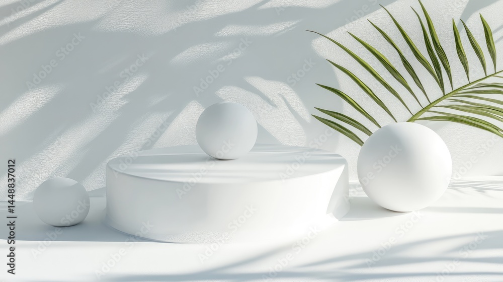 White minimalist display platform with plant shadows. White minimalist display platform with plant shadows.