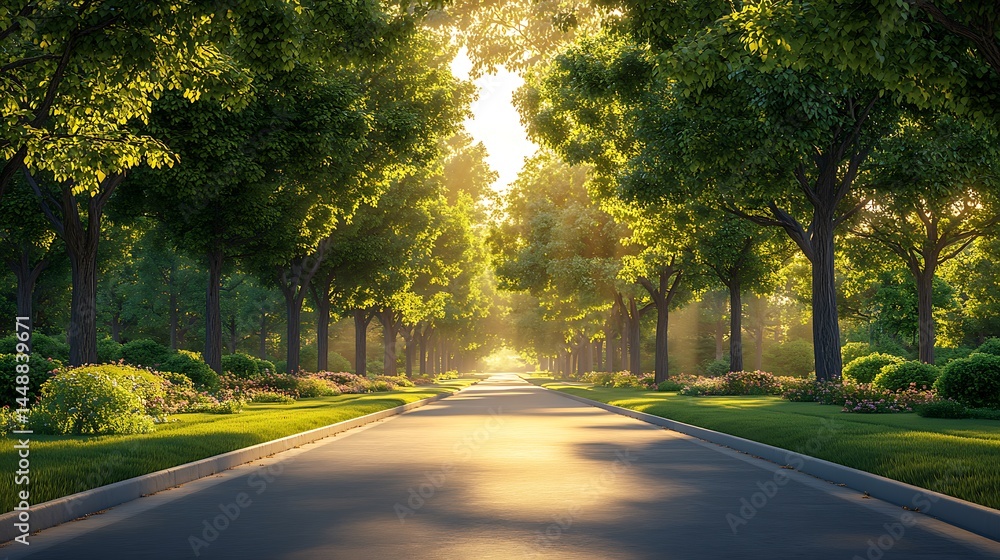 Sunlight Streaming Through The Tree Lined Road In A Beautiful Park High Resolution Photo Sunlight Streaming Through The Tree Lined Road In A Beautiful Park High Resolution Photo