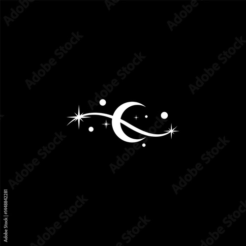 Crescent moon and constellations logo vector