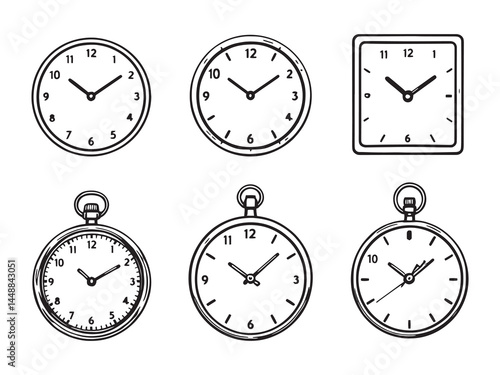 Wall Clock Hand Drawn Vector