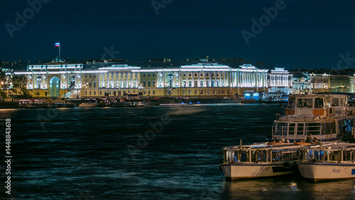 Canvas Print Building of the Russian constitutional court timelapse, Monument to Peter I, building of library of a name of Boris Yeltsin, night illumination