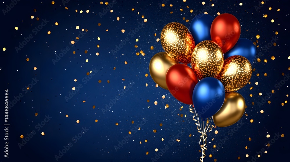 Fototapeta premium Elegant Gold Blue Red Balloons Festive Party