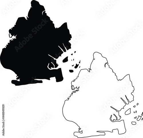 Map of Brooklyn NY USA Silhouette Flat and Outline Design

