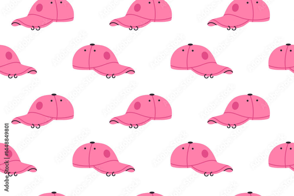 Seamless pattern with pink baseball caps on white background Seamless pattern with pink baseball caps on white background