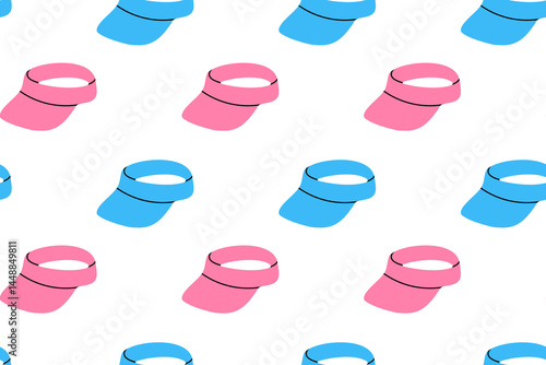 Seamless pattern with blue and pink sport visors on white background