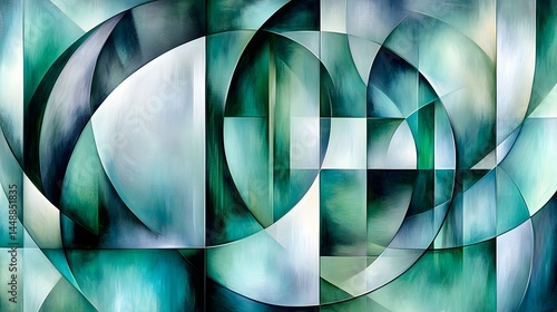 Abstract Green Teal Geometric Circles Modern Art Canvas Painting