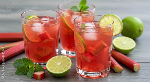 Fototapeta Naklejka Na Ścianę i Meble -  Refreshing Rhubarb Lime Drinks: A Vibrant Summer Beverage