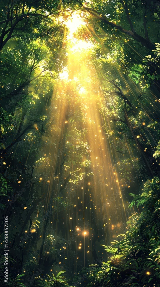Obraz premium Sunlight Streaming Through Forest Canopy Creates a Magical and Ethereal Scene