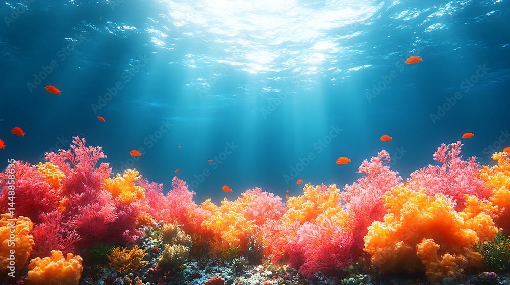 Vibrant Coral Reef Ecosystem With Orange Fish And Sunlight High Resolution Photo Vibrant Coral Reef Ecosystem With Orange Fish And Sunlight High Resolution Photo