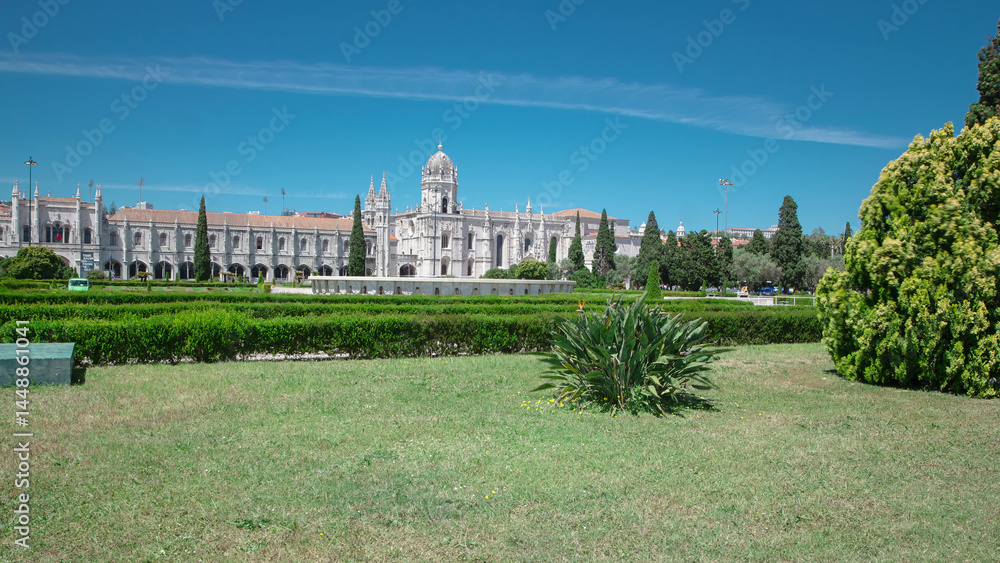 Obraz premium The Jeronimos Monastery or Hieronymites Monastery in Lisbon, Portugal timelapse hyperlapse