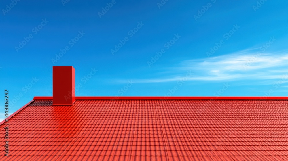 Fototapeta premium Red Roof and Blue Sky: A Stunning Architectural Image