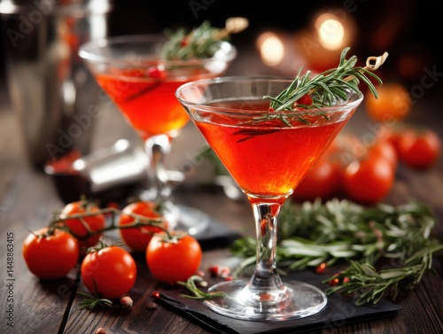 Wallpaper Mural Tomato martini cocktail in glasses on table, dark background Torontodigital.ca