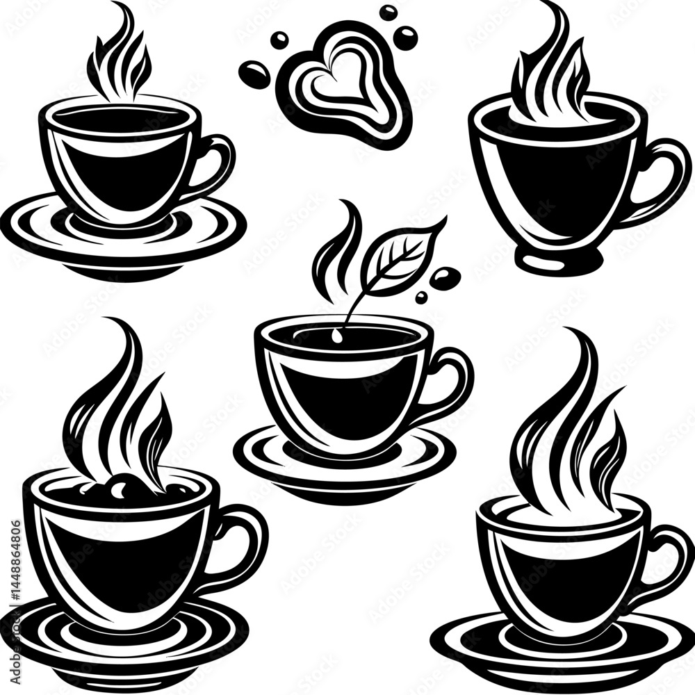 Obraz premium Vector Icon Set – Coffee/Tea Cups with Motion Effects