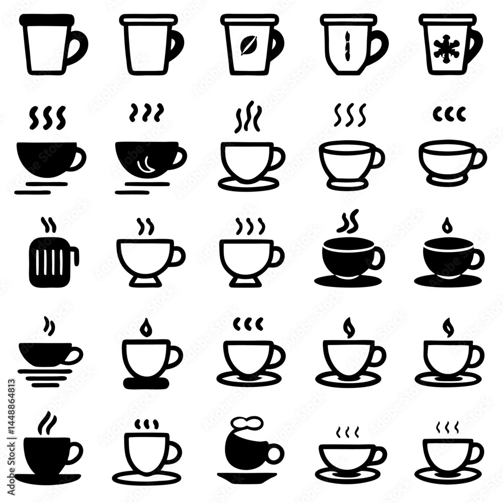 Vector Icon Set – Coffee/Tea Cups with Motion Effects Vector Icon Set – Coffee/Tea Cups with Motion Effects