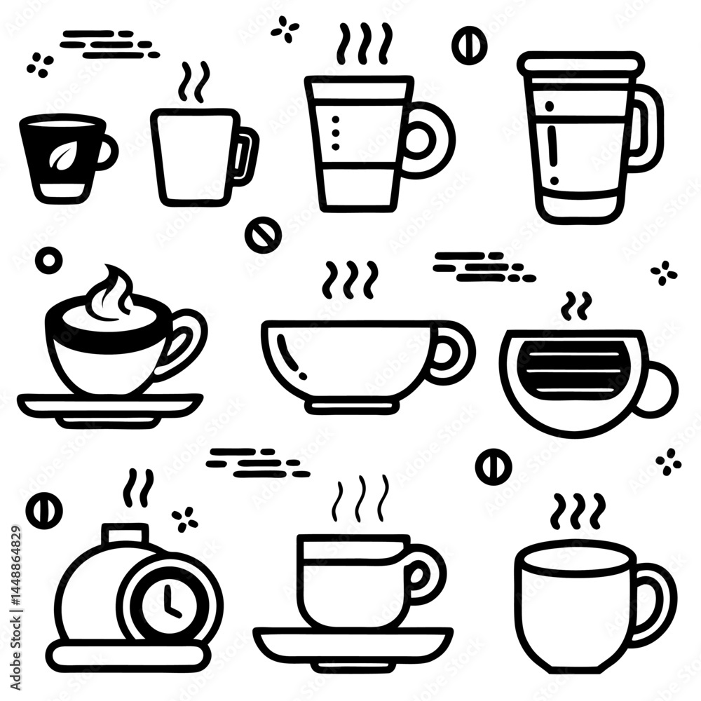 Obraz premium Vector Icon Set – Coffee/Tea Cups with Motion Effects