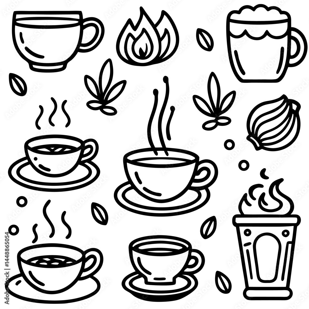 Vector Icon Set – Coffee/Tea Cups with Motion Effects Vector Icon Set – Coffee/Tea Cups with Motion Effects