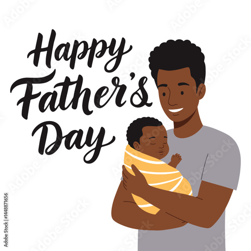 father holding newborn baby, Happy Father's Day illustration