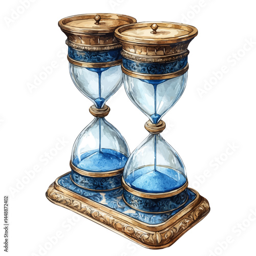 Broken Hourglass, watercolor vector, isolated on a white background.