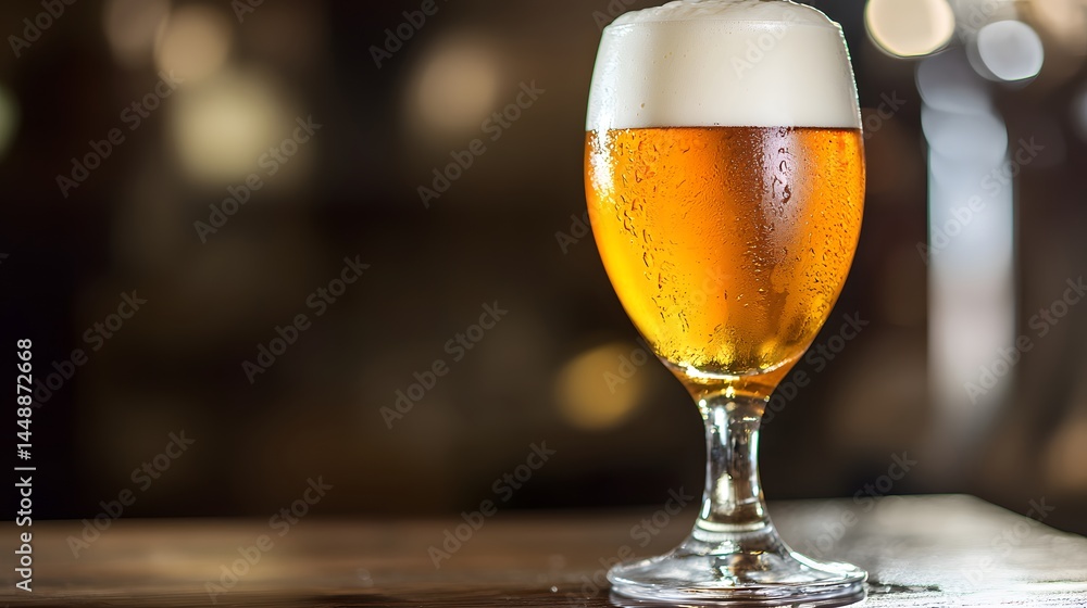 Refreshing Cold Beer Glass in Pub Setting Refreshing Cold Beer Glass in Pub Setting