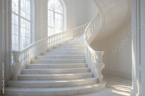 Elegant white curved staircase interior