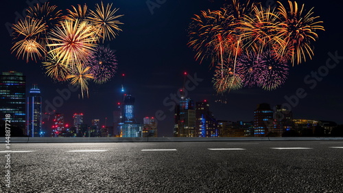 celebration night fireworks in the city building landscape road outdoor
