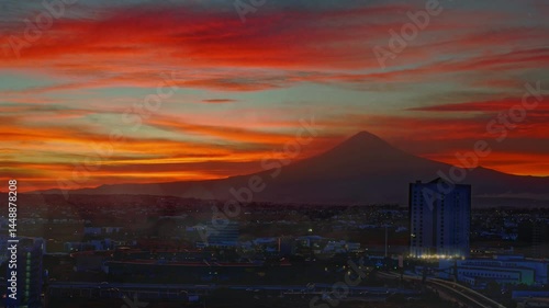 Popocatépetl volcano erupting video at the daytime with beautiful fluffy clouds