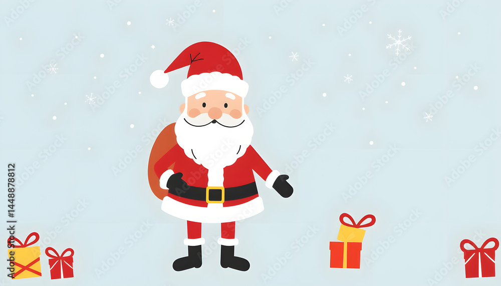 Fototapeta premium Santa. Father Christmas. Cute winter holiday isolated illustration. Hand drawn doodle flat seasonal Christmas design element, vibrant. with white shades