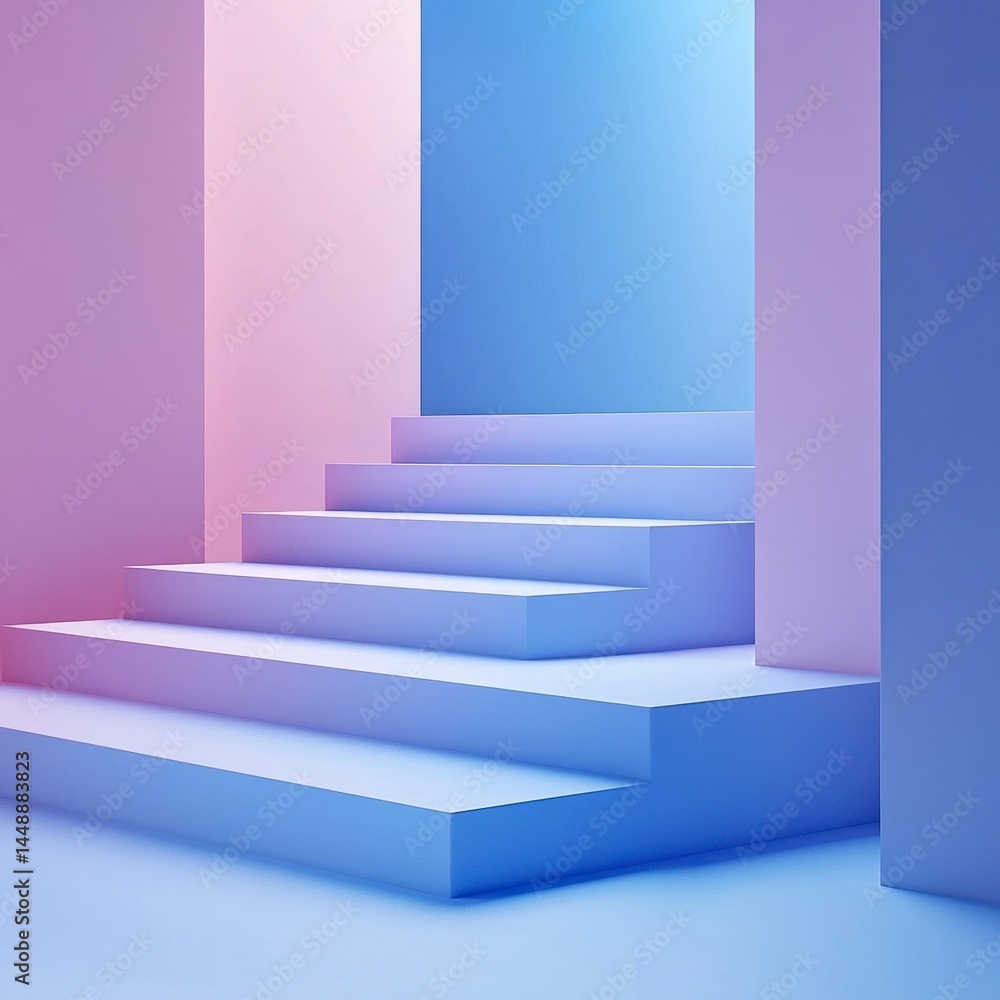 Obraz premium Abstract Pastel Stairway Architecture with Geometric Design and Modern Style Interior in Soft Lighting and Minimalist Construction