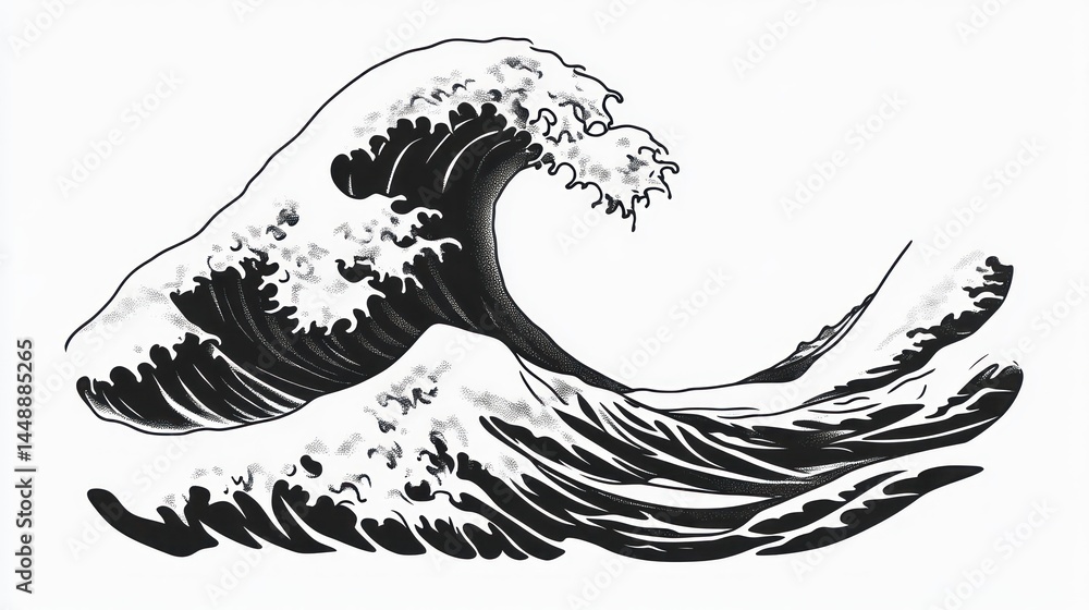 Dynamic Black and White Ocean Wave Illustration Graphic Design Element for Nature Themes Arti Dynamic Black and White Ocean Wave Illustration Graphic Design Element for Nature Themes Arti