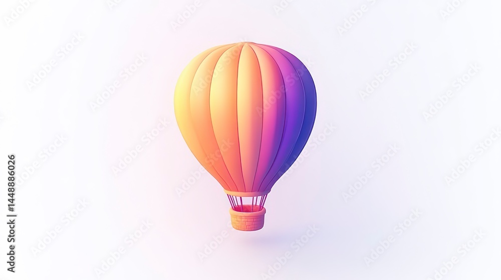 Fototapeta premium Colorful Hot Air Balloon Floating in the Sky Gradient Design 3D Illustration Adventure Trave