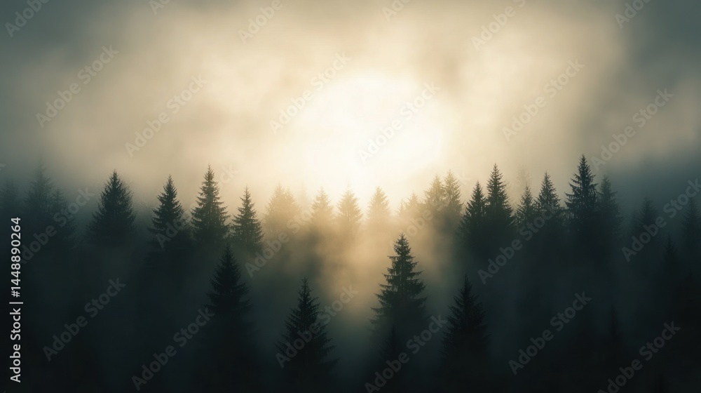 Misty Sunrise in a Coniferous Forest: An Enchanting Dawn in the Woods Misty Sunrise in a Coniferous Forest: An Enchanting Dawn in the Woods