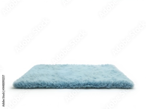 Obraz na płótnie Furry light blue rectangular rug with soft texture, isolated on white. Generative AI w salonie