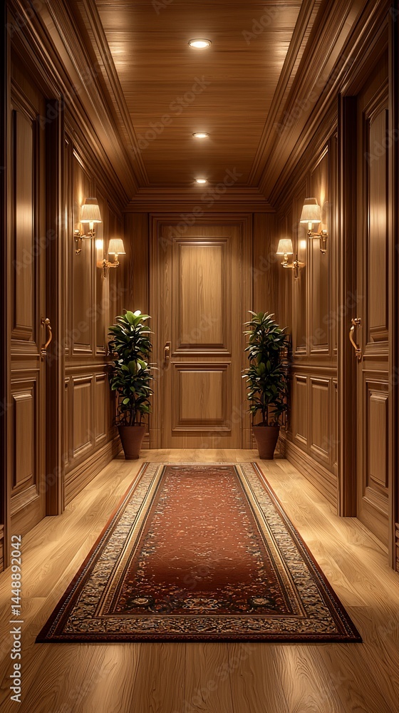 Fototapeta premium Luxurious wooden hallway interior design