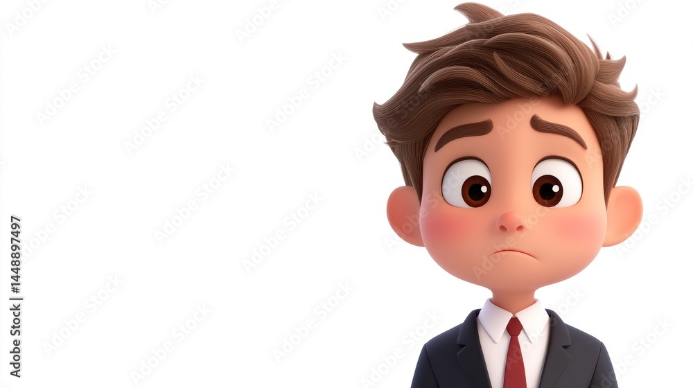 Sad Cartoon Boy in Suit 3D Render Business Child Animation Illustration Sad Cartoon Boy in Suit 3D Render Business Child Animation Illustration